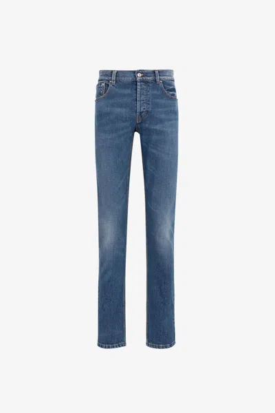 Roberto Cavalli Mirror Snake-embroidered Slim-fit Jeans In Dark Blue