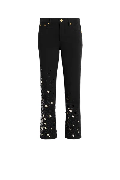 Roberto Cavalli Mirror Snake Embroidery Jeans In Black