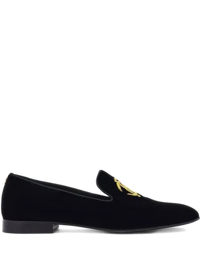 Roberto Cavalli Mirror Snake Loafers In Black