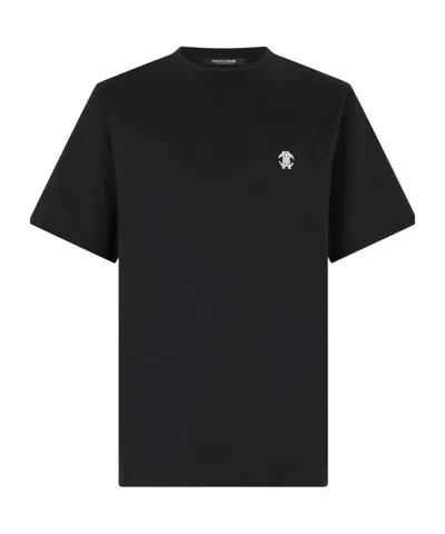 Roberto Cavalli T-shirt With Mirror Snake Monogram In Black