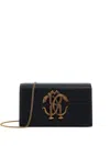 Roberto Cavalli Mirror Snake Metallic-logo Shoulder Bag In Black