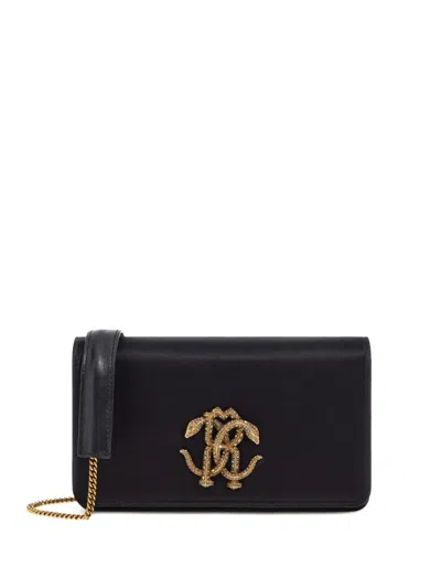 Roberto Cavalli Mirror Snake-plaque Crossbody Bag In Black