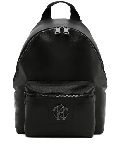 Roberto Cavalli Mirror Snake-plaque Leather Backpack In Black