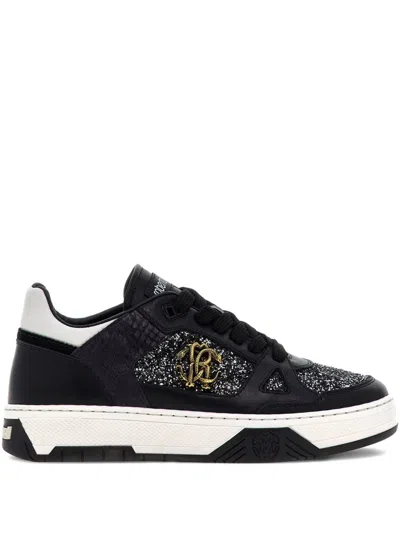Roberto Cavalli Mirror Snake-plaque Sneakers In D0146 Black
