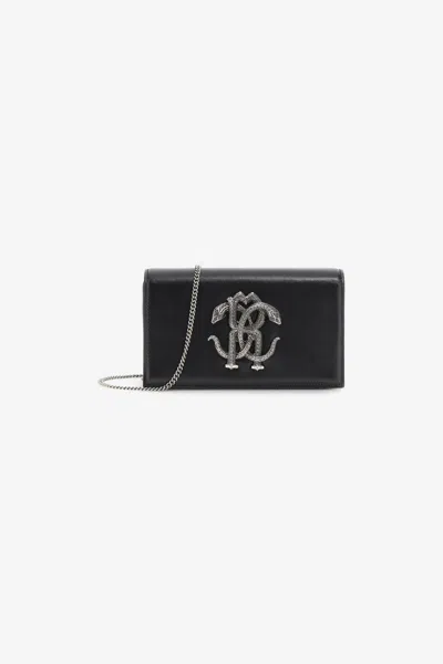Roberto Cavalli Mirror Snake Shoulder Bag In Black