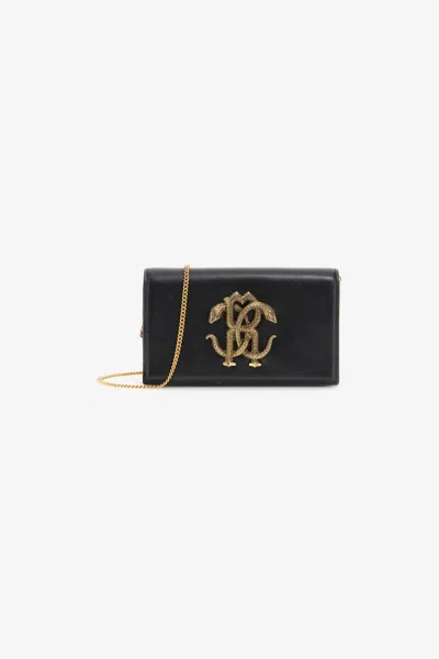 Roberto Cavalli Mirror Snake Shoulder Bag In Black