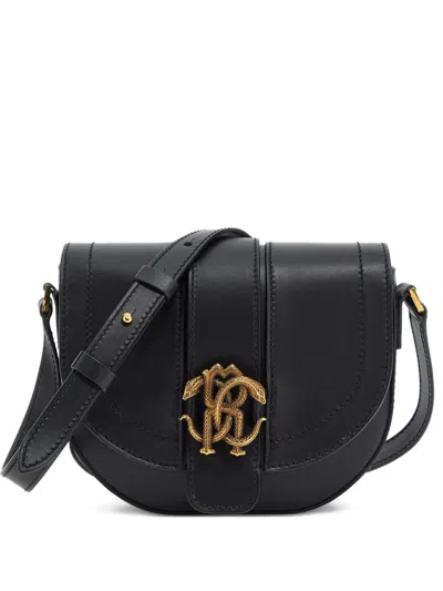 Roberto Cavalli Mirror Snake Shoulder Bag In Black