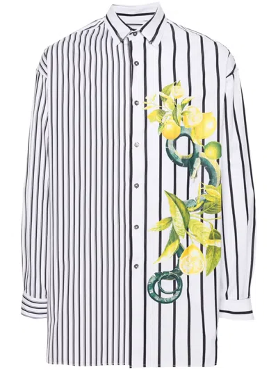 Roberto Cavalli Mix-print Cotton Shirt In White