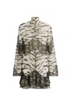 Roberto Cavalli Mixed-printsilk Mini Dress In White/bkack/natural