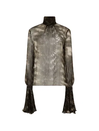 Roberto Cavalli Mock-neck Long-sleeve Blouse In Black