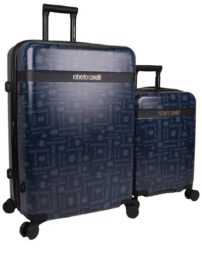 Roberto Cavalli Molded Monogram 2pc Expandable Luggage Set In Blue