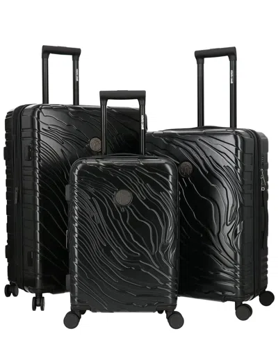 Roberto Cavalli Molded Zebra 3pc Expandable Luggage Set In Black