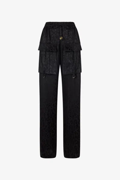 Roberto Cavalli Monochrome Jaguar Skin Print Pants In Black