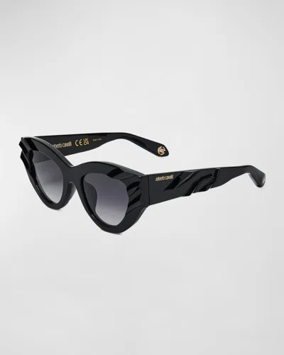 Roberto Cavalli Monochrome Striped Acetate Cat-eye Sunglasses In Black