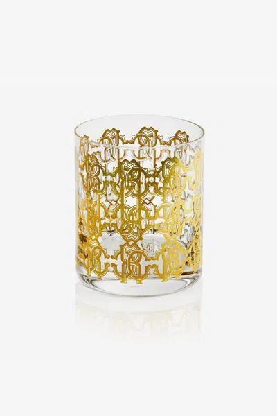 Roberto Cavalli Monogram Allover Gold 2 Glasses Set