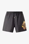 Roberto Cavalli Monogram And Fang Swim Shorts In Black Gold