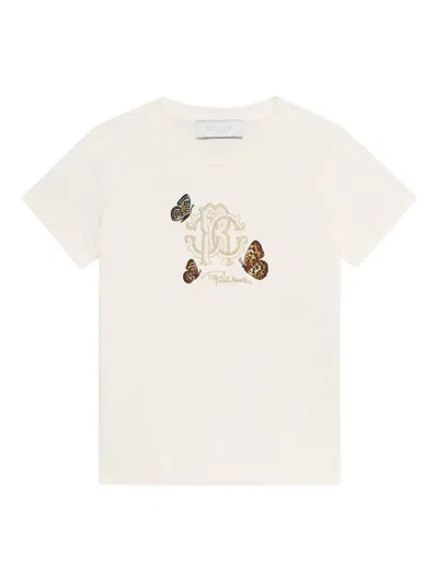 Roberto Cavalli Kids' Monogram Butterfly T-shirt In Neutral
