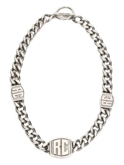 Roberto Cavalli Monogram Chain Necklace In Silver