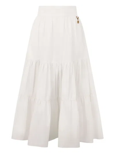 Roberto Cavalli Monogram-charm Tiered Skirt In White