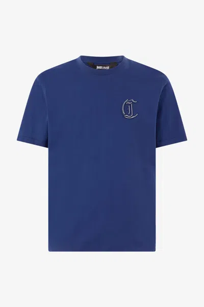 Roberto Cavalli Monogram Chest Print T-shirt In Dark Blue