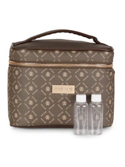 Roberto Cavalli Kids' Monogram Cosmetic Bag In Brown