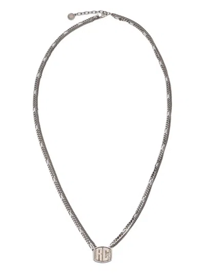 Roberto Cavalli Monogram Double-chain Necklace In Silver