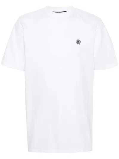 Roberto Cavalli Monogram-embroidered Cotton T-shirt In White