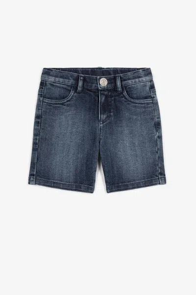 Roberto Cavalli Babies' Monogram-embroidered Denim Shorts In Dark Blue