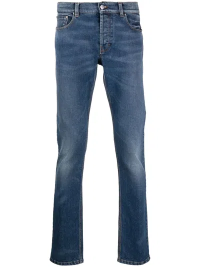 Roberto Cavalli Monogram-embroidered Skinny Jeans In Blue