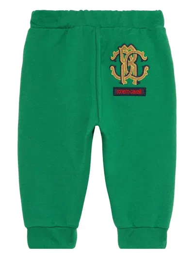 Roberto Cavalli Babies' Monogram-embroidered Track Pants In Green
