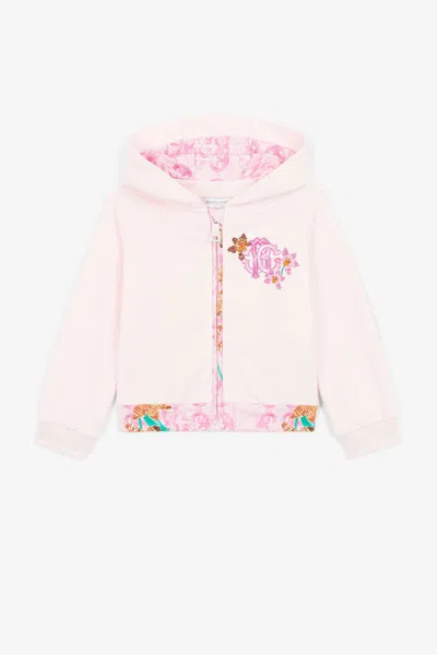 Roberto Cavalli Monogram-embroidered Zip-front Hoodie In Pink