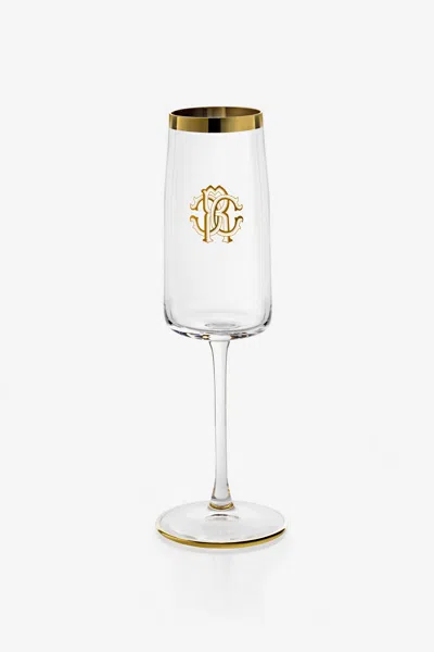 Roberto Cavalli Monogram Gold 2 Champagne Goblets Set In Transparent