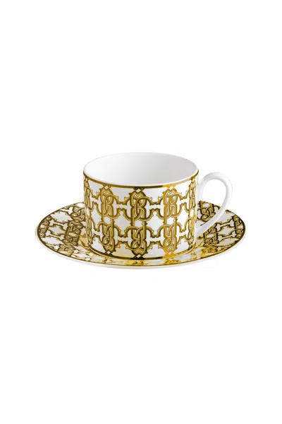 Roberto Cavalli Monogram Gold 2 Tea Cups In Gift Box