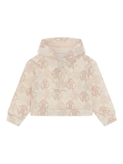 Roberto Cavalli Kids' Monogram Hooded Sweatshirt In Neutral