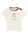 Roberto Cavalli Monogram Leopard-print-trim T-shirt In Neutral