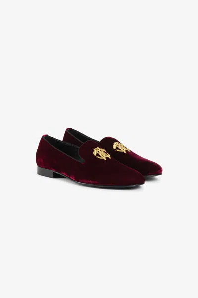 Roberto Cavalli Monogram-motif Velvet Loafers In Red