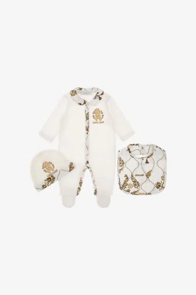 Roberto Cavalli Monogram Pattern Cotton Babygrow Set In White