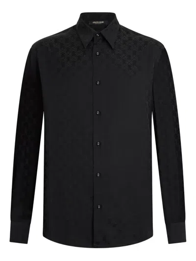 Roberto Cavalli Monogram-pattern Long-sleeve Shirt In Black