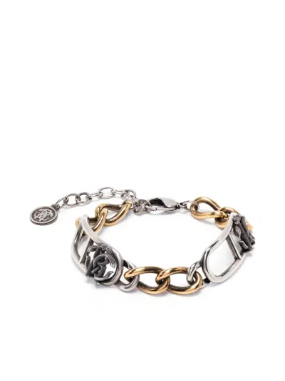 Roberto Cavalli Monogram-plaque Chain Bracelet In Silver