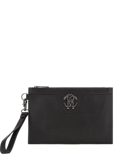 Roberto Cavalli Monogram-plaque Clutch Bag In Black