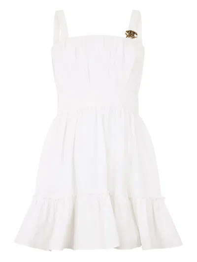Roberto Cavalli Monogram-plaque Tiered Dress In White