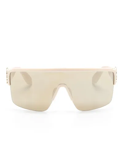 Roberto Cavalli Monogram-plaque Wraparound-frame Sunglasses In Neutrals