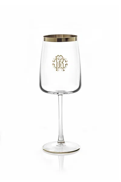 Roberto Cavalli Monogram Platin 2 Wine Goblets Set In Transparent