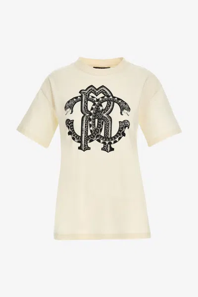 Roberto Cavalli Monogram Rc T-shirt In Ivory