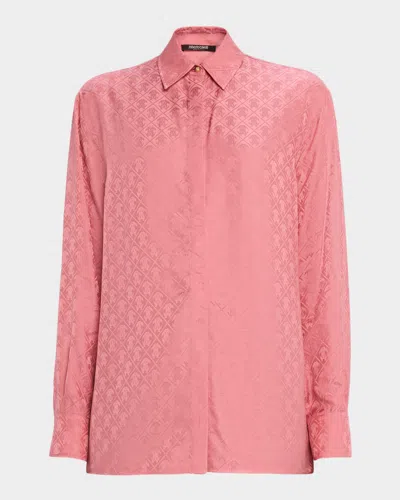 Roberto Cavalli Monogram Silk Jacquard Button-down Shirt
