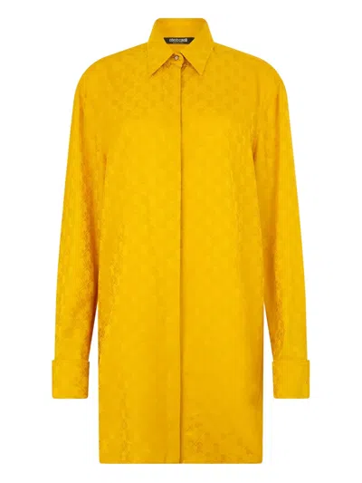 Roberto Cavalli Monogram Snake-embossed Shirt In Yellow