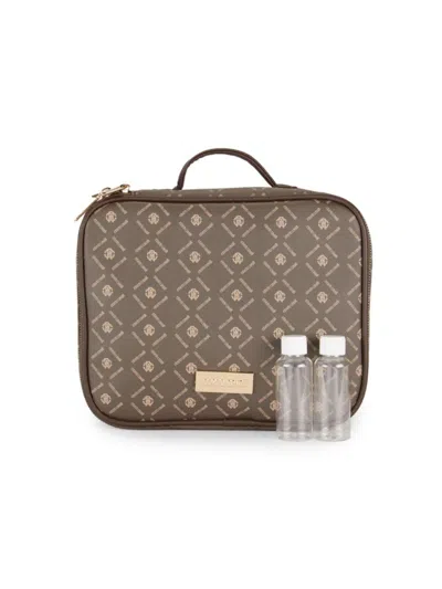 Roberto Cavalli Kids' Monogram Top Handle Cosmetic Pouch In Brown