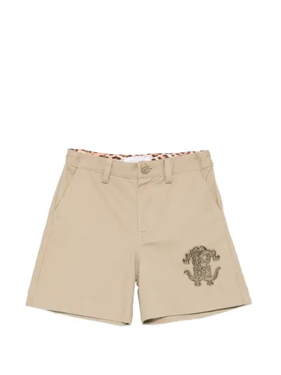 Roberto Cavalli Kids' Monogram-patch Shorts In Neutral