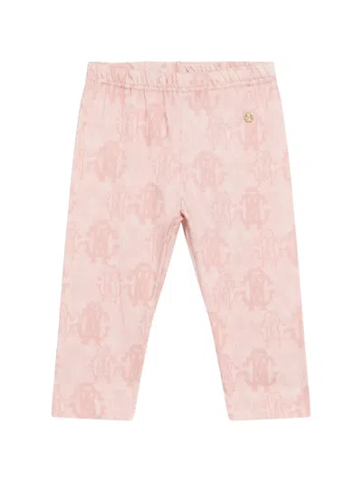 Roberto Cavalli Babies' Monogram-print Logo-plaque Trousers In Pink