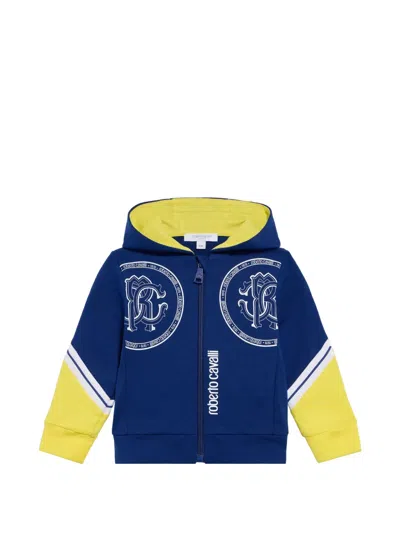 Roberto Cavalli Babies' Monogram-print Zip-up Hoodie In Blue